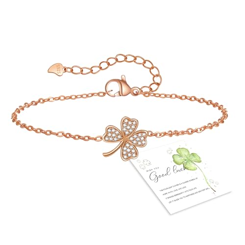 GEMAURA Glücksarmband Armband Damen Silber Kleeblatt Armband Damen Gold Glück Verstellbare Armband Silber 925 Damen für Freundin Freundschaftsarmbänder Glücksbringer Geschenke für Frauen von GEMAURA