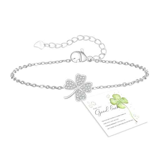 GEMAURA Glücksarmband Armband Damen Silber Kleeblatt Armband Damen Gold Glück Verstellbare Armband Silber 925 Damen für Freundin Freundschaftsarmbänder Glücksbringer Geschenke für Frauen von GEMAURA