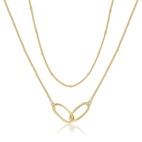 GEMAURA Layering Halskette Damen 14K Vergoldet Goldkette Hypoallergene Doppel Silberkette 925 Silber mit Anhänger Schmuck für Frauen von GEMAURA