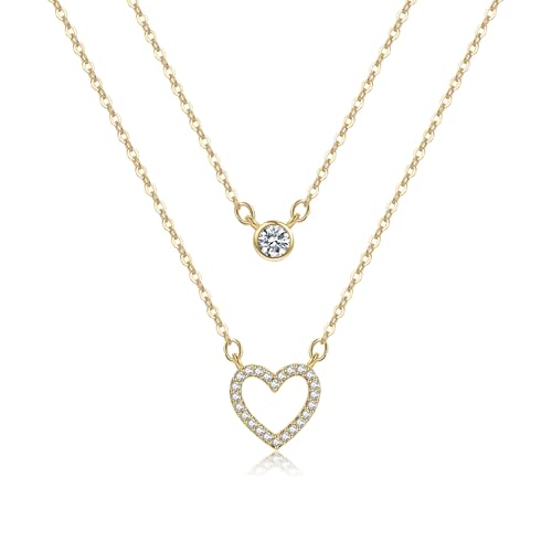 GEMAURA Layering Halskette 14K Vergoldet Goldkette Hypoallergene Doppel Silberkette Damen Silber 925 mit Anhänger Schmuck für Frauen von GEMAURA