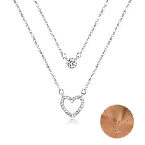 GEMAURA Layering Halskette Damen 14K Vergoldet Goldkette Hypoallergene Doppel Silberkette 925 Silber mit Anhänger Schmuck für Frauen von GEMAURA