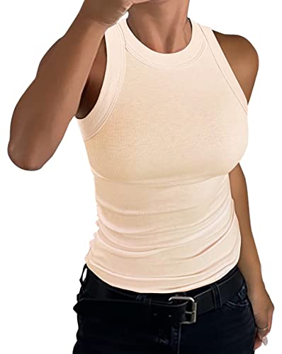 GEMBERA Ärmelloses Damen-Tanktop mit Racerback, hoher Ausschnitt, lässig, Basic, Baumwolle, gerippt, nude, Klein von GEMBERA