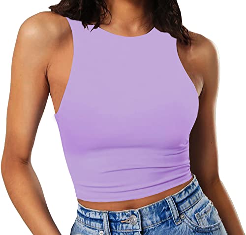 GEMBERA Damen High Neck Crop Tops Basic Racerback Cropped Tank Sleeveless Shirts, Flieder, X-Klein von GEMBERA