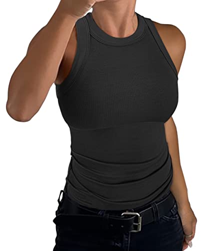 GEMBERA Damen Slim Full Length Sleeveless Racerback Casual Basic Ribbed Fitted Tank Top, schwarz, Groß von GEMBERA