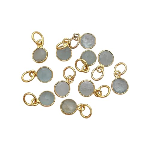 GEMDESIGNSS Handgefertigter kleiner runder Anhänger mit mehreren Edelsteinen, 6 mm, facettierte Lünette, Geburtsstein-Charms in Sterlingsilber und Gold-Vermeil, kleine Halskette, Charm-Schmuck für von GEMDESIGNSS