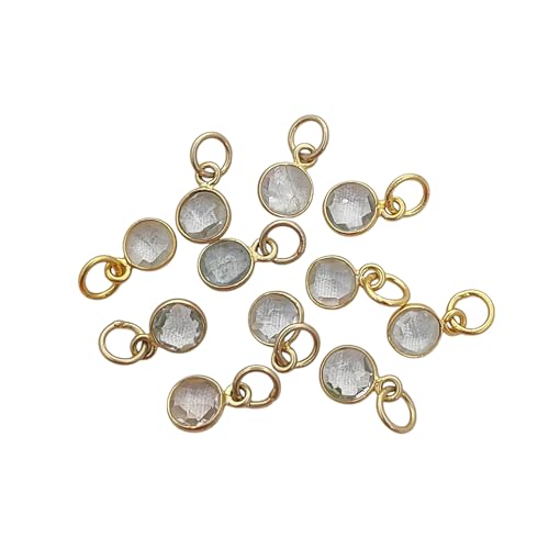 GEMDESIGNSS Handgefertigter kleiner runder Anhänger mit mehreren Edelsteinen, 6 mm, facettierte Lünette, Geburtsstein-Charms in Sterlingsilber und Gold-Vermeil, kleine Halskette, Charm-Schmuck für von GEMDESIGNSS