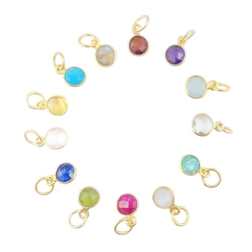 GEMDESIGNSS Handgefertigter kleiner runder Anhänger mit mehreren Edelsteinen, 6 mm, facettierte Lünette, Geburtsstein-Charms in Sterlingsilber und Gold-Vermeil, kleine Halskette, Charm-Schmuck für von GEMDESIGNSS