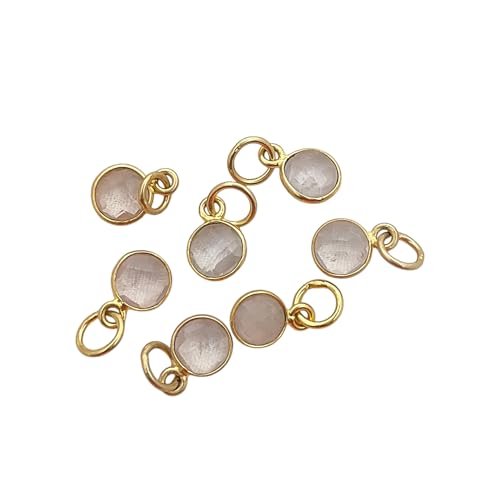 GEMDESIGNSS Handgefertigter kleiner runder Anhänger mit mehreren Edelsteinen, 6 mm, facettierte Lünette, Geburtsstein-Charms in Sterlingsilber und Gold-Vermeil, kleine Halskette, Charm-Schmuck für von GEMDESIGNSS