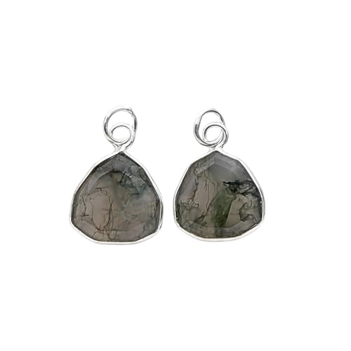 Handgefertigte Halskette mit Moosachat-Anhänger, massives 925er-Sterlingsilber, facettierter grüner Edelstein, minimalistischer Schmuck, Charm-Geschenk für Frauen, Verkauf pro Stück, M von GEMDESIGNSS