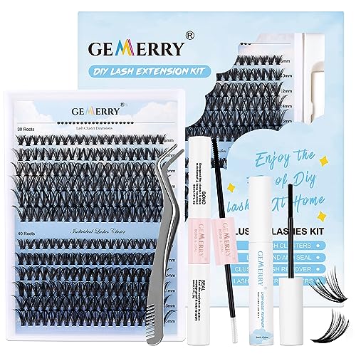 Einzelwimpern-Set 240PCS D Crul 8-16mm Clusters Einzelne Wimpern Wimpernkleber Pinzette Wimpernkleber Entferner Creme DIY Wimpernverlängerungs-Set Weich für den persönlichen Gebrauch zu Hause GEMERRY von GEMERRY