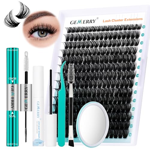 GEMERRY DIY Wimpern-Extensions Kit 80D D Crul 10-18mm Wimpernverlängerungsset Wimpernkleber Pinzette Wimpernkleber Entferner Creme DIY Wimpern Cluster Set (80D-0.07D-10-18mm-Set) von GEMERRY
