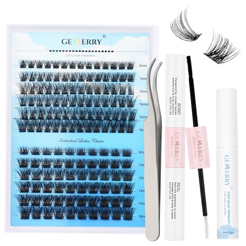 Wimpernverlängerungs-Set 144PCS D Crul 8-16mm C3/C9 Clusters Einzelne Wimpern Wimpernkleber Pinzette Wimpernkleber Entferner Creme DIY Einzelwimpern-Set DIY Wimpern Extensions GEMERRY（C3+C9-D-Kit) von GEMERRY