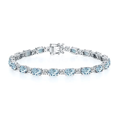 GEMLANTO Armband Damen 925 Sterling Silber Aquamarin Tennis Armband Frauen März Geburtsstein Schmuck Geschenk für Valentinstag Verlobung Geburtstags Muttertags Weihnachten von GEMLANTO