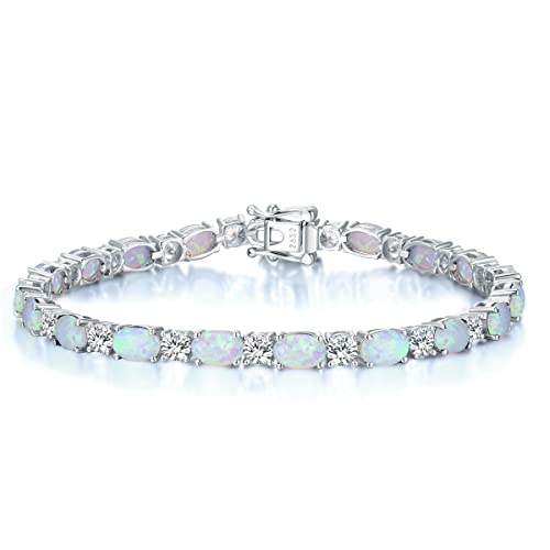 GEMLANTO Armband Damen 925 Sterling Silber Opal Tennisarmband Frauen Oktober Geburtsstein Schmuck Geschenk für Valentinstag Verlobung Geburtstags Muttertags Weihnachten von GEMLANTO