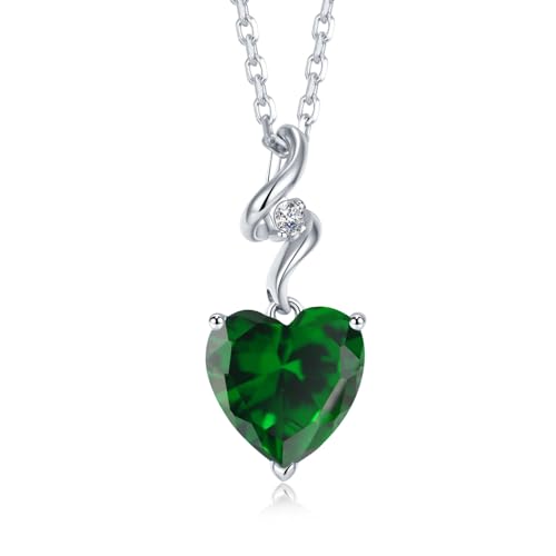 GEMLANTO 14K Weißgold Kette Damen, Echter Diamant und Kreierter Smaragd Halskette, Herz Weißgold Anhänger mit 925 Kette Geburtsstein Mai Kette GEMLANTO 14K Weißgold Kette Damen, Echter Diamant und Kreierter Smaragd Halskette, Herz Weißgold Anhänger mit 925 Kette Geburtsstein Mai Kette von GEMLANTO