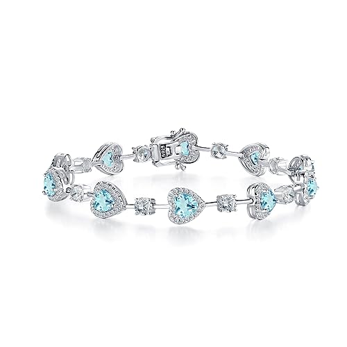 GEMLANTO 925 Sterling Silber Aquamarin Tennis Armband März Geburtsstein Damen Frauen Kreierter Schmuck Geschenk für Valentinstag Verlobung Geburtstags Muttertags Weihnachten von GEMLANTO