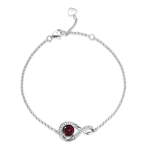 GEMLANTO 925 Sterling Silber Armband Infinity erstellt Granat Januar Geburtsstein Armbänder für Damen Geburtstag Jubiläum Schmuck Geschenke, Verstellbare Kette 17+1.5+1.5CM von GEMLANTO
