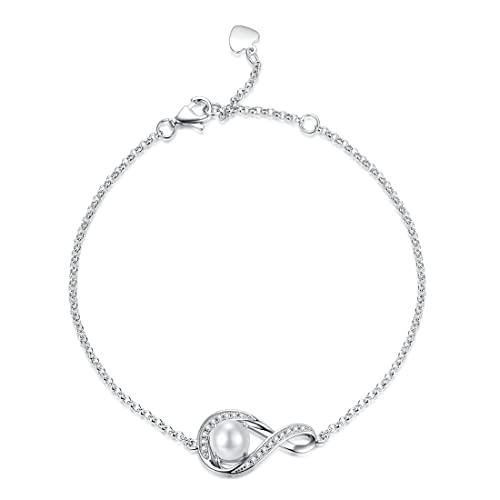 GEMLANTO 925 Sterling Silber Armband Infinity erstellt Perle Juni Geburtsstein Armbänder für Frauen Tochter Graduierung Geburtstag Jubiläum Schmuck Geschenke, Verstellbare Kette 17+1.5+1.5CM von GEMLANTO