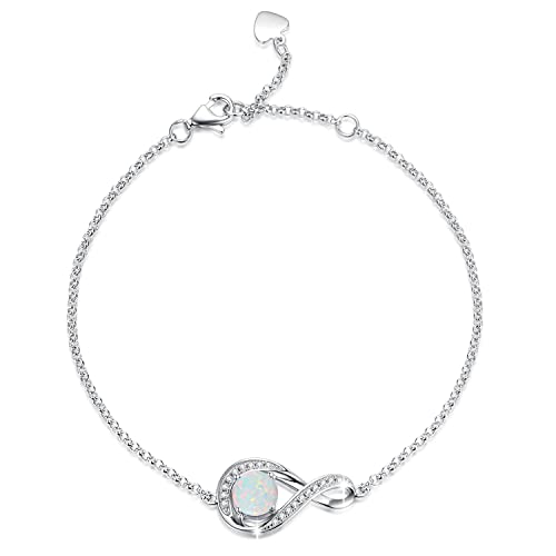 GEMLANTO 925 Sterling Silber Armband erstellt Opal Oktober Geburtsstein Armbänder für Damen Tochter Graduierung Geburtstag Jubiläum Schmuck Geschenke, Verstellbare Kette 17+1.5+1.5CM von GEMLANTO