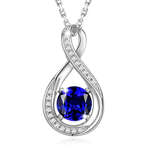 GEMLANTO 925 Sterling Silber Erstellt Saphir Halskette September Geburtsstein Halsketten für Frauen Infinity Zierliche Geburtstag Jubiläum Schmuck Geschenke für Sie 40+5cm von GEMLANTO