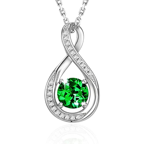 GEMLANTO 925 Sterling Silber Kreierter Smaragd Halskette Mai Geburtsstein Halsketten für Frauen Unendlich zierliche Geburtstag Jubiläum Schmuck Geschenke für Sie 40+5cm von GEMLANTO