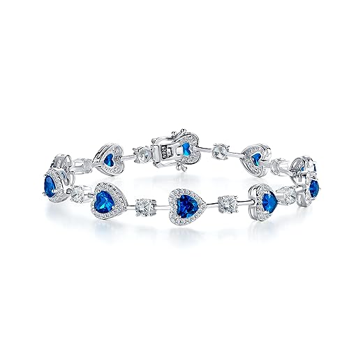 GEMLANTO 925 Sterling Silber Saphir Tennis Armband September Geburtsstein Damen Frauen Kreierter Schmuck Geschenk für Valentinstag Verlobung Geburtstags Muttertags Weihnachten von GEMLANTO