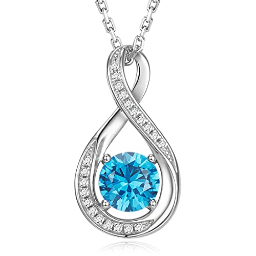 GEMLANTO 925 Sterling Silber erstellter Schweizer Blau Topas Halskette Dezember Geburtsstein Halsketten für Frauen Infinity Zierliche Geburtstag Jubiläum Schmuck Geschenke für Sie 40+5cm von GEMLANTO