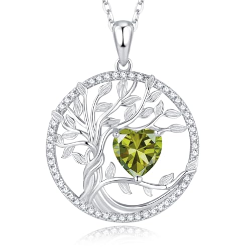 GEMLANTO Lebensbaum Halsketten 925 Sterling Silber August Geburtsstein Peridot Halskette Grün Herz Edelstein Schmuck für Frauen, 45+5cm Verlängerungen GEMLANTO Lebensbaum Halsketten 925 Sterling Silber August Geburtsstein Peridot Halskette Grün Herz Edelstein Schmuck für Frauen, 45+5cm Verlängerungen von GEMLANTO