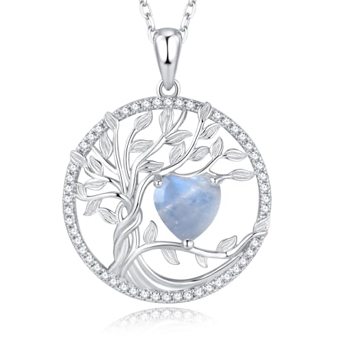 GEMLANTO Lebensbaum Halsketten 925 Sterling Silber Juni Geburtsstein Mondstein Halskette Herz Edelstein Schmuck für Frauen, 45+5cm Verlängerungen GEMLANTO Lebensbaum Halsketten 925 Sterling Silber Juni Geburtsstein Mondstein Halskette Herz Edelstein Schmuck für Frauen, 45+5cm Verlängerungen von GEMLANTO