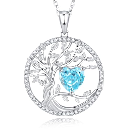 GEMLANTO Lebensbaum Halsketten 925 Sterling Silber März Geburtsstein Aquamarin Halskette Blau Herz Edelstein Schmuck für Frauen, 45+5cm Verlängerungen GEMLANTO Lebensbaum Halsketten 925 Sterling Silber März Geburtsstein Aquamarin Halskette Blau Herz Edelstein Schmuck für Frauen, 45+5cm Verlängerungen von GEMLANTO