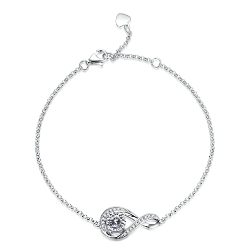 GEMLANTO 925 Sterling Silber Armband Infinity Zirkonia Apirl Geburtsstein Armbänder für Damen Tochter Graduierung Geburtstag Jubiläum Schmuck Geschenke, Verstellbare Kette 17+1.5+1.5CM von GEMLANTO