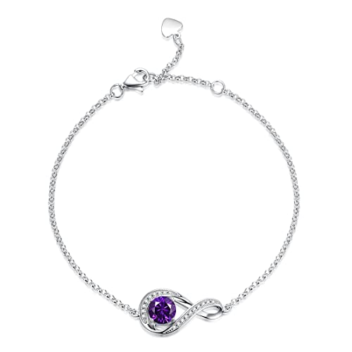 GEMLANTO 925 Sterling Silber Armband Infinity erstellt Amethyst Februar Geburtsstein für Frauen Tochter Geburtstag Schmuck Geschenke, Verstellbare Kette 17+1.5+1.5CM von GEMLANTO
