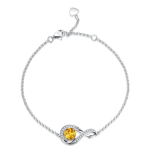GEMLANTO 925 Sterling Silber Armband Infinity erstellt Citrin November Geburtsstein Armbänder für Damen Geburtstag Jubiläum Schmuck Geschenke, Verstellbare Kette 17+1.5+1.5CM von GEMLANTO