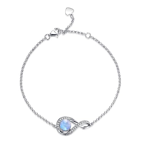 GEMLANTO 925 Sterling Silber Armband Infinity erstellt Mondstein Juni Geburtsstein Armbänder für Damen Geburtstag Jubiläum Schmuck Geschenke, Verstellbare Kette 17+1.5+1.5CM von GEMLANTO