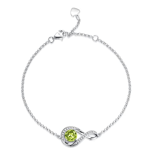 GEMLANTO 925 Sterling Silber Armband Infinity erstellt Peridot August Geburtsstein Armbänder für Damen Geburtstag Schmuck Geschenke, Verstellbare Kette 17+1.5+1.5CM von GEMLANTO