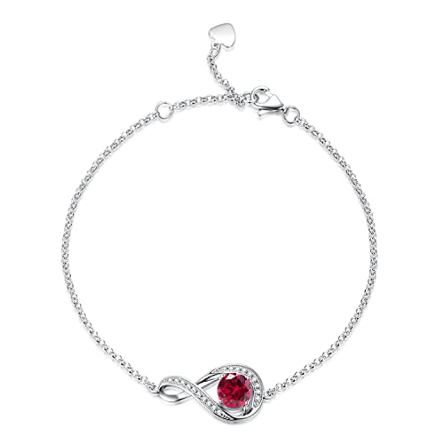 GEMLANTO 925 Sterling Silber Armband Infinity erstellt Rubin Armband Juli Geburtsstein für Damen Geburtstag Jubiläum Schmuck Geschenke Verstellbare Kette 17+1.5+1.5CM von GEMLANTO