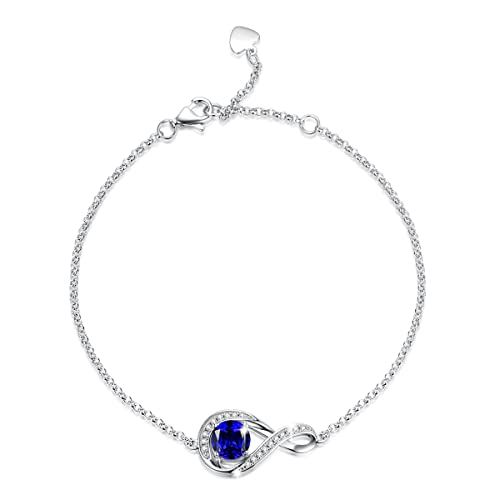 GEMLANTO 925 Sterling Silber Armband Infinity erstellt Saphir September Geburtsstein Armbänder für Damen Geburtstag Jubiläum Schmuck Geschenke, Verstellbare Kette 17+1.5+1.5CM von GEMLANTO