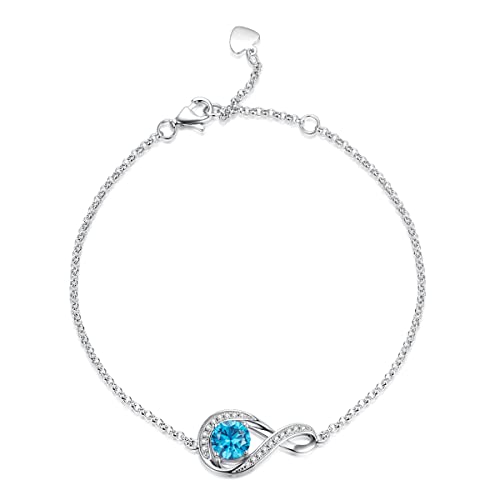 GEMLANTO 925 Sterling Silber Armband Infinity erstellt Schweizer Blautopas Dezember Geburtsstein Armbänder für Damen Tochter Jubiläum Schmuck Geschenke, Verstellbare Kette 17+1.5+1.5CM von GEMLANTO