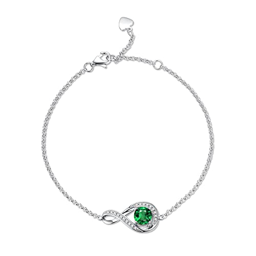 GEMLANTO 925 Sterling Silber Armband Infinity Kreierter Smaragd Armband Mai Geburtsstein Armbänder für Damen Geburtstag Jubiläum Schmuck Geschenke, Verstellbare Kette 17+1.5+1.5CM GEMLANTO 925 Sterling Silber Armband Infinity Kreierter Smaragd Armband Mai Geburtsstein Armbänder für Damen Geburtstag Jubiläum Schmuck Geschenke, Verstellbare Kette 17+1.5+1.5CM von GEMLANTO
