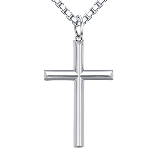 GEMLANTO Sterling Silber Halskette Kreuz Kette für Herren, Sterling Silber Anhänger mit Edelstahl Kette Geschenke für ihn Herren Vatertag Kettenlänge: 60 cm von GEMLANTO