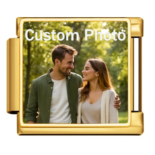 GEMOSA Italienisches Charm-Armband mit Bild – personalisiertes Foto-Edelstahl-Armband in mehreren Farben und Formen, 9*10mm, Kein Edelstein von GEMOSA