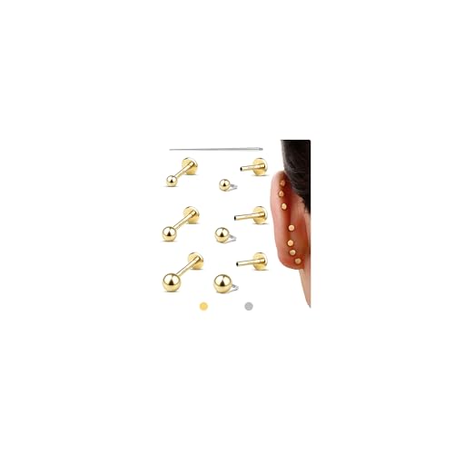 GEMQUEEN Ohrstecker mit flacher Rückseite: 14 Karat Gold gefülltes Titan Chirurgenstahl Ohrringe hypoallergen für Damen und Herren, 18 g Knorpel, Helix, Tragus, Conch, Medusa, Piercing-Schmuck GEMQUEEN Ohrstecker mit flacher Rückseite: 14 Karat Gold gefülltes Titan Chirurgenstahl Ohrringe hypoallergen für Damen und Herren, 18 g Knorpel, Helix, Tragus, Conch, Medusa, Piercing-Schmuck von GEMQUEEN