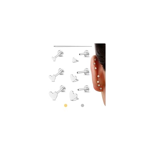 GEMQUEEN Ohrstecker mit flacher Rückseite: 14 Karat Gold gefülltes Titan Chirurgenstahl Ohrringe hypoallergen für Damen und Herren, 18 g Knorpel, Helix, Tragus, Conch, Medusa, Piercing-Schmuck GEMQUEEN Ohrstecker mit flacher Rückseite: 14 Karat Gold gefülltes Titan Chirurgenstahl Ohrringe hypoallergen für Damen und Herren, 18 g Knorpel, Helix, Tragus, Conch, Medusa, Piercing-Schmuck von GEMQUEEN