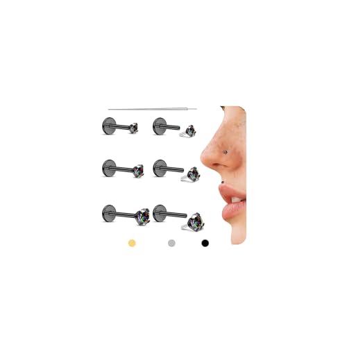Ohrstecker mit flacher Rückseite, 14 Karat Gold gefüllt, Innengewinde, 18 g, 16 g, Piercing-Schmuck für Knorpel, Helix, Tragus, hypoallergen, Labret-, Lippen-, Conch-Nasenringe, 316L-Edelstahl von GEMQUEEN