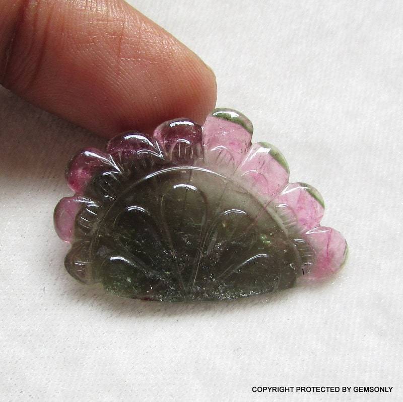 28.70Cts 1Pc Wassermelonenturmalin Unregelmäßige Form Carveen Grün Rosa Farbton 38x25mm Turmalin Scheibe Stein Kristallstein von GEMSONLY