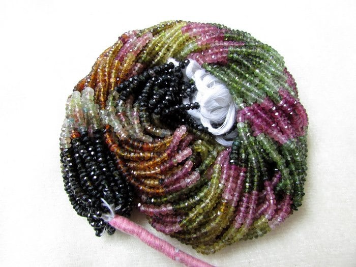 3, 50 Mm 10 Linie Multi Turmalin Rondelle Perlen Luxus, Elegante Aaa Qualität Edelstein von GEMSONLY