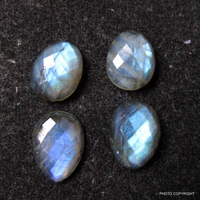 4Pc 28Cts Echte Labradorit Checker Rose Schneiden Flache Polki 16x12mm Blauen Blitz Auf Schöne Hochwertige Natürliche Edelstein Scheibe von GEMSONLY