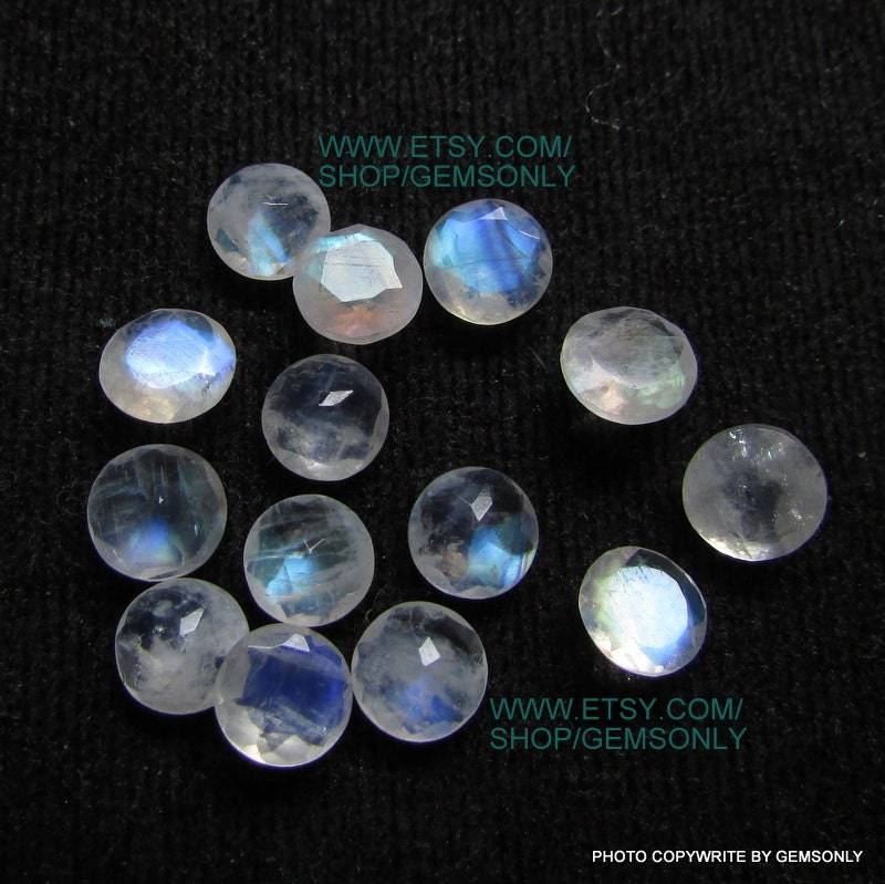 5Pc 6mm Natürliche Rainbow Moonstone Runde Facettiert 6x6mm Blau Regenbogen Poliert Runde Mondstein Beste Qualität von GEMSONLY