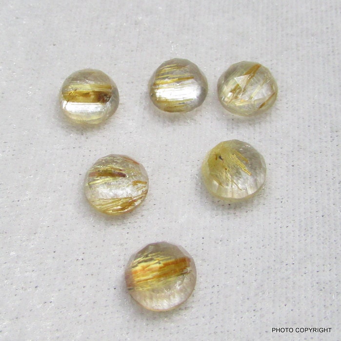 6Pc 8mm Golden Rutilquarz Feine Qualität Rosecut Runde Goldene Rutil Quarz 8x8mm Goldenen Nadel Oben Unten Cabochon Glaskuppel Facettiert von GEMSONLY