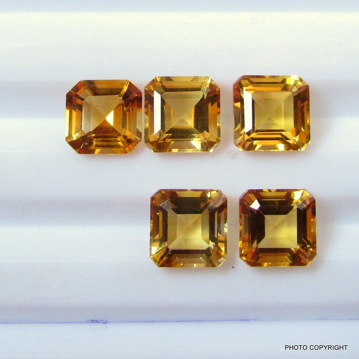 Citrin Quadrat Asscher Cut 8 Mm 5Stk Schöne Qualität Schleife Sauberen Stein Schritt Schnitt von GEMSONLY